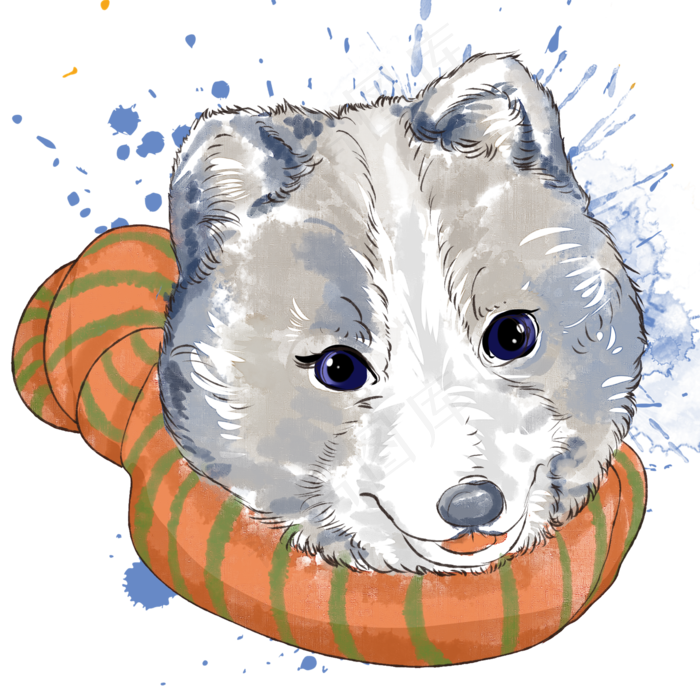 冬天雪橇犬水彩(2000X2000(DPI:299))psd模版下载
