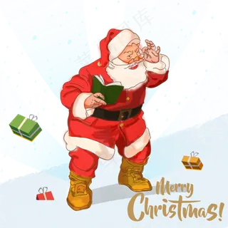 圣诞老人看书可爱礼物雪地平安夜,免抠元素