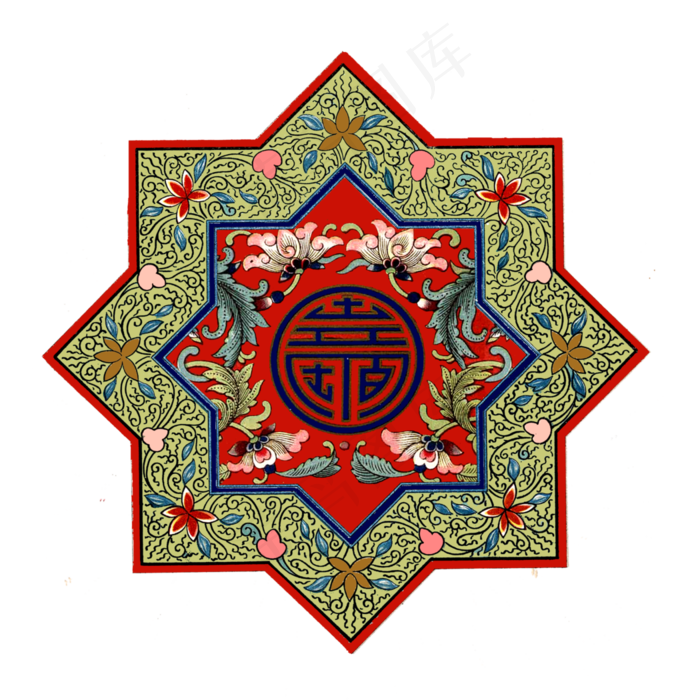 中式古典八角福喜寿团花纹饰,免抠元素(3500*3500px 300 dpi )psd模版下载