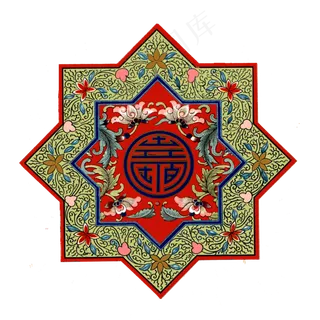 中式古典八角福喜寿团花纹饰,免抠元素