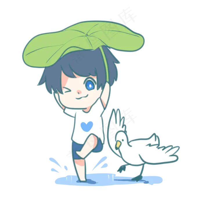 盯着荷叶的男孩(2100X2100(DPI:300))psd模版下载