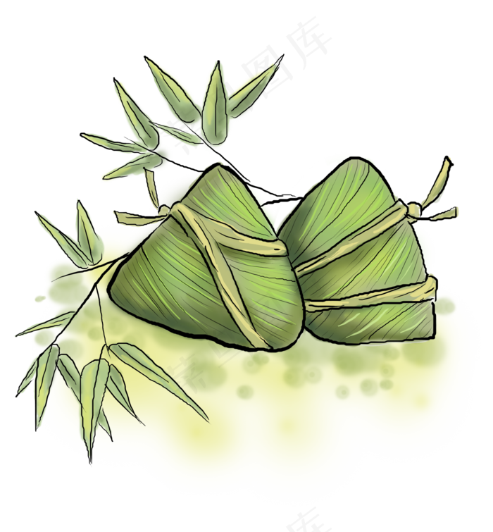 水墨竹叶和端午粽子