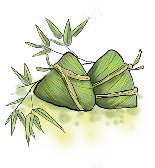 水墨竹叶和端午粽子