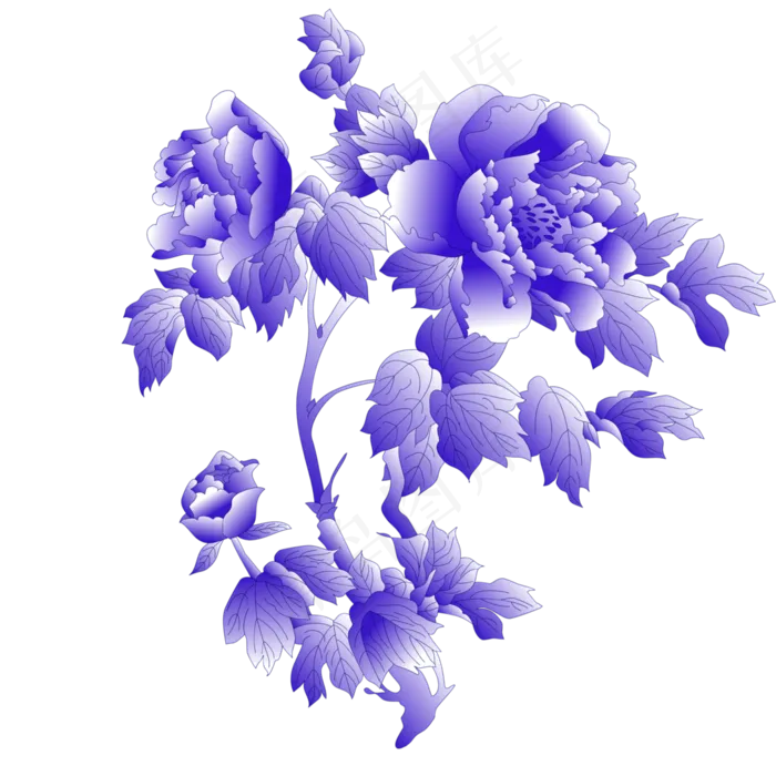 紫色水墨花朵牡丹青花瓷(3500X3500(DPI:300))psd模版下载