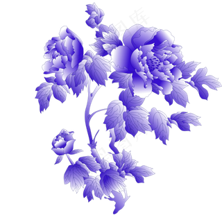 紫色水墨花朵牡丹青花瓷