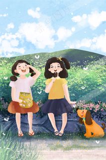 夏天小暑一起吃冰棒零食场景