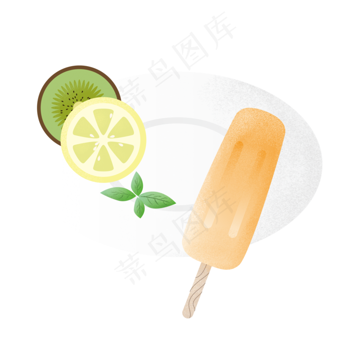夏日水果切片与冰棒(2483X2483(DPI:300))psd模版下载