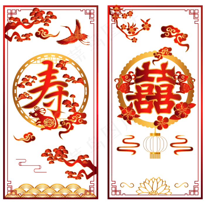 福禄寿喜烫金矢量图,免抠元素(5000*5000px 300 dpi )ai矢量模版下载