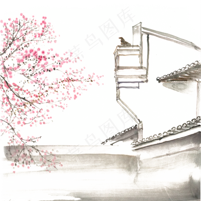 江南杏花水墨画PNG免抠素材(4724X4724(DPI:300))psd模版下载