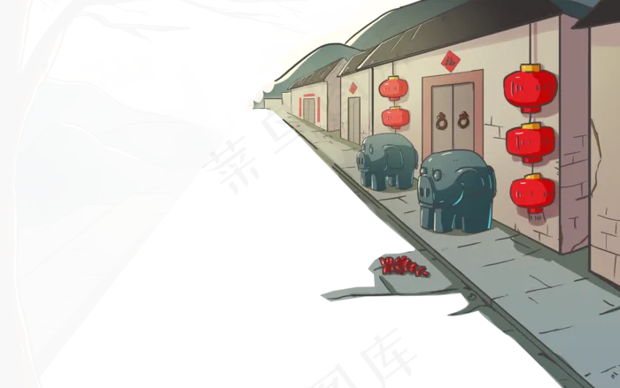 春节房屋猪雕像免扣,免抠元素(5123X3213(DPI:300))psd模版下载
