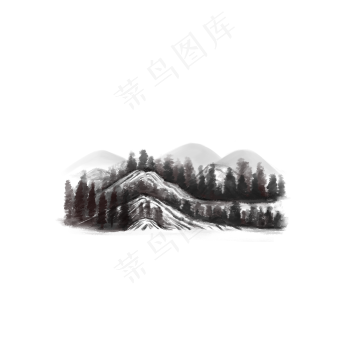 水墨画之中国山水景色局部免抠素(2000X2000(DPI:300))psd模版下载