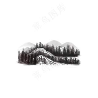 水墨画之中国山水景色局部免抠素