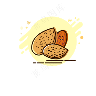 暖色调夏日巴旦木坚果扁平化图案