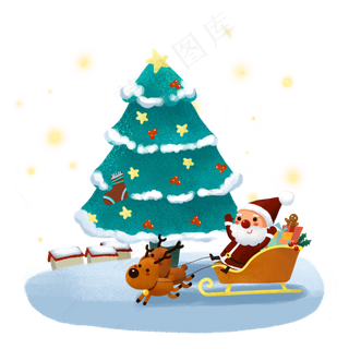 圣诞节送礼物的Q版圣诞老人和麋�,免抠元素