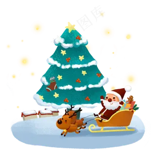 圣诞节送礼物的Q版圣诞老人和麋�,免抠元素