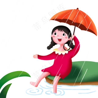 谷雨打伞的小女孩