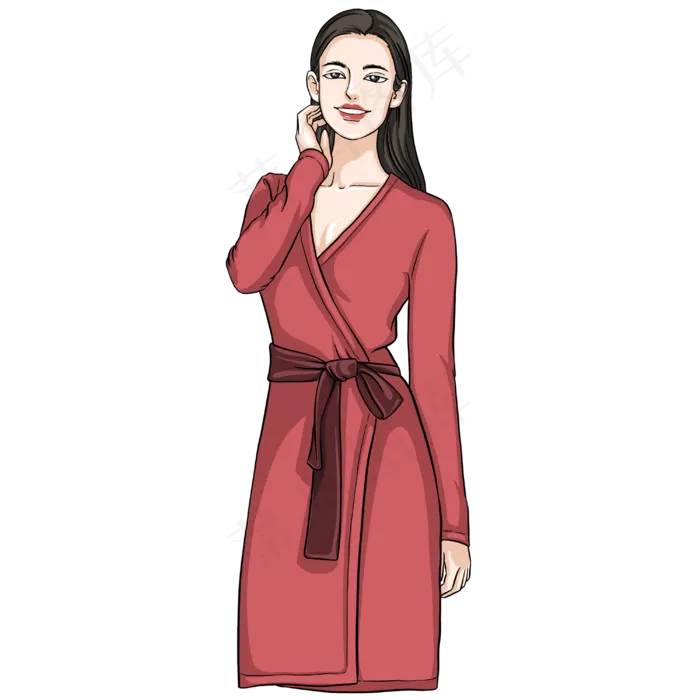 三八妇女节穿红裙子的美女,免抠元素