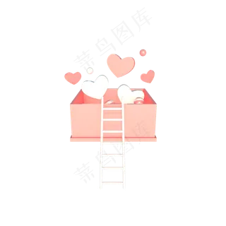 C4D立体浪漫粉色情人节礼盒爱心装,免抠元素