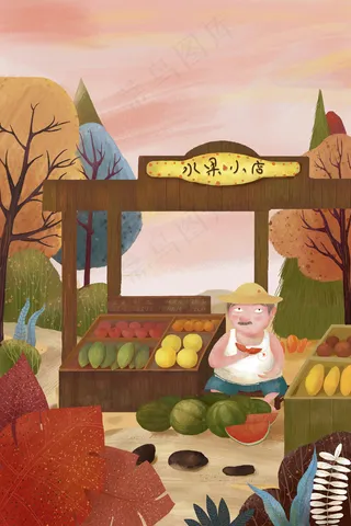 夏日傍晚卖西瓜的老爷爷