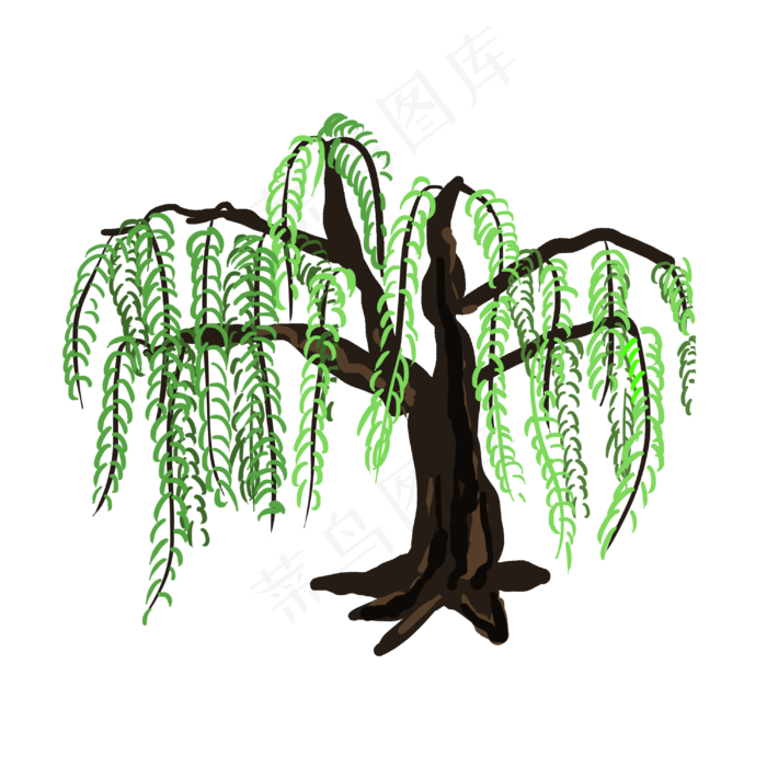 垂钓的柳树手绘插画