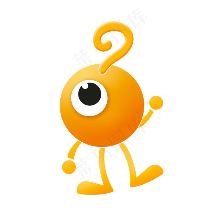 卡通橙色可爱拟人化问号,免抠元素(2000*2000px 300 dpi )psd模版下载