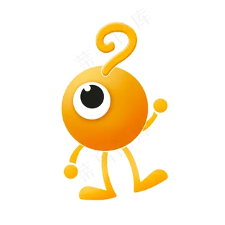 卡通橙色可爱拟人化问号,免抠元素