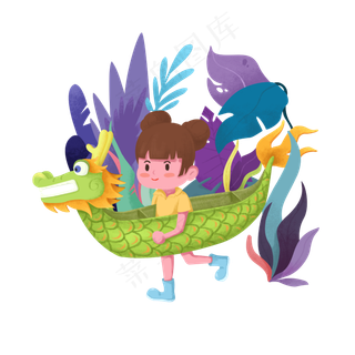 端午节玩小龙舟的女童