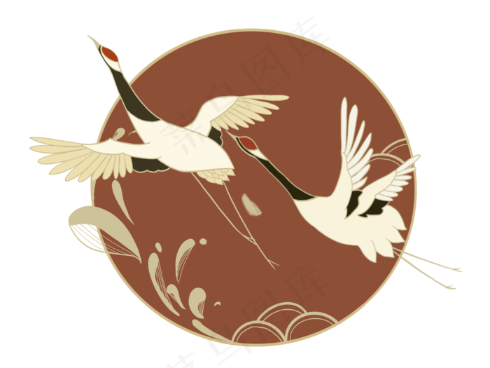 中国风仙鹤飞天日出