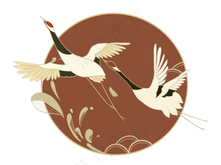 中国风仙鹤飞天日出