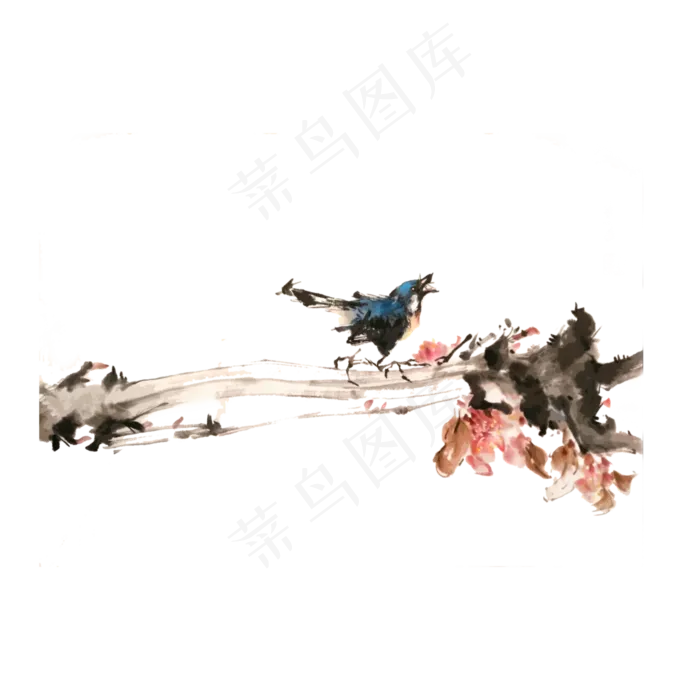 花鸟国画水墨去花鸟写意PNG,免抠元素