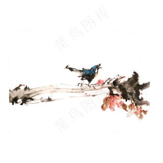 花鸟国画水墨去花鸟写意PNG,免抠元素
