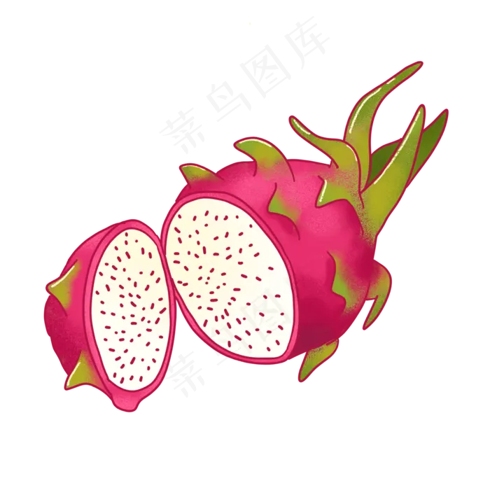 卡通手绘切开的火龙果PNG免抠(2048X2048(DPI:300))psd模版下载