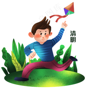 清明节放风筝的男孩