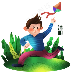 清明节放风筝的男孩