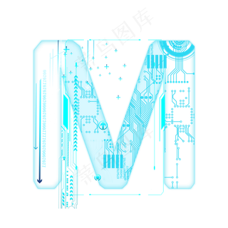 蓝色科技线条PSD字母M