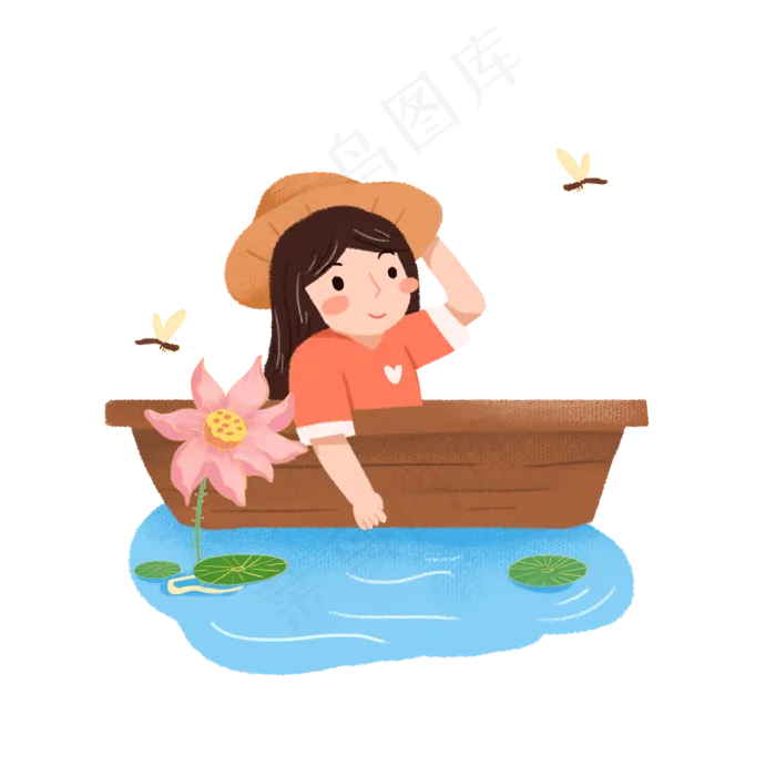 坐在船上女孩赏荷花素材(2000X2000(DPI:300))psd模版下载