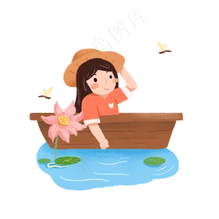 坐在船上女孩赏荷花素材 坐在船上女孩赏荷花素材
