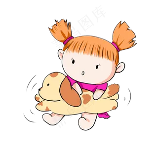 卡通抱狗可爱女孩