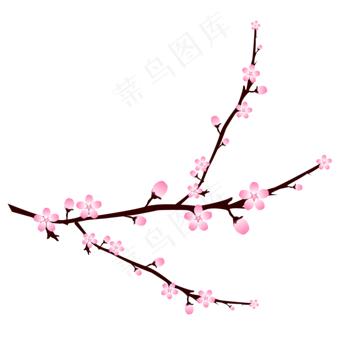 矢量装饰春天桃花花枝元素,免抠元素