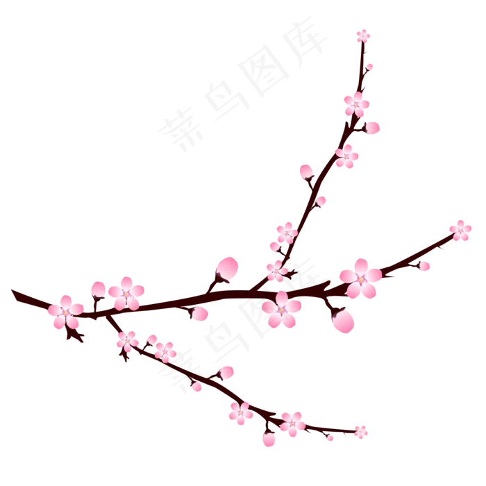 矢量装饰春天桃花花枝元素,免抠元素(2000*2000px 300 dpi )ai矢量模版下载