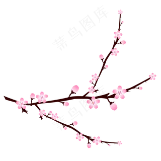 矢量装饰春天桃花花枝元素,免抠元素