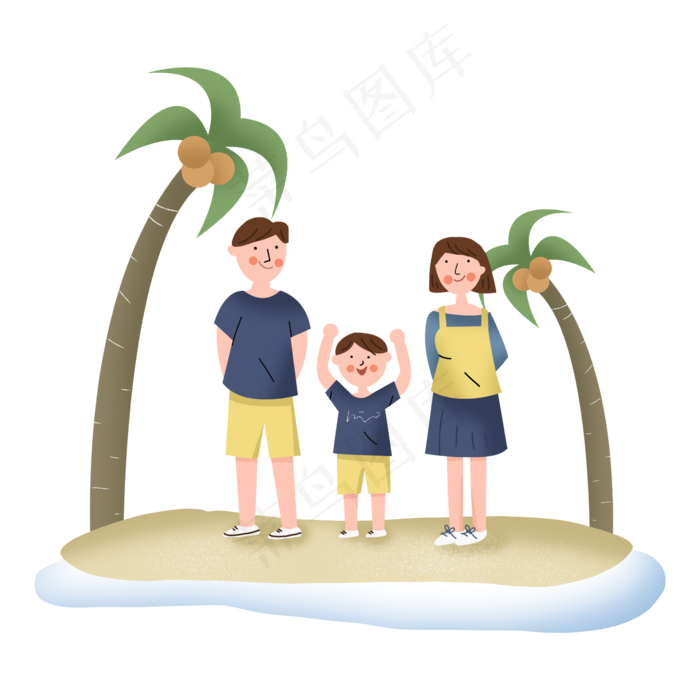 一家人暑期节日旅行度假旅游椰树