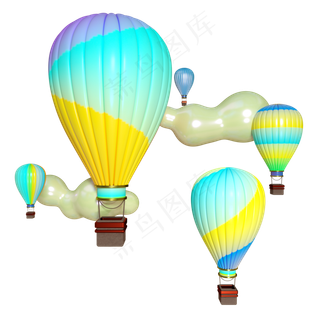 五四青年热气球电商云彩冷色