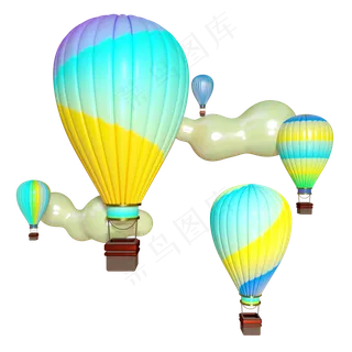 五四青年热气球电商云彩冷色