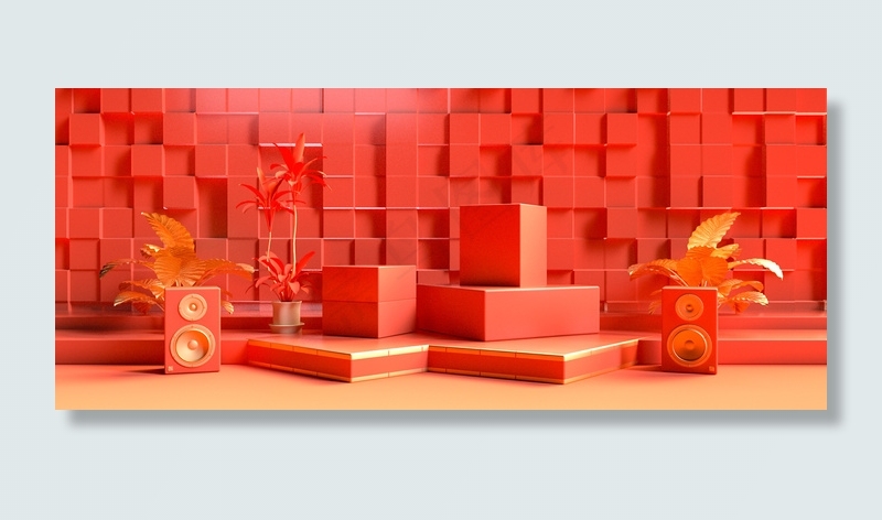 春节通用c4d珊瑚橙背景