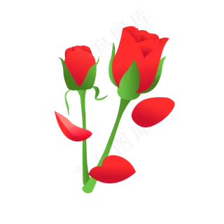 玫瑰花苞花瓣手绘风浪漫渐变可商