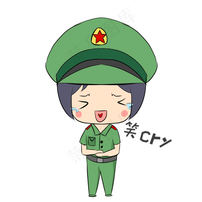 党建表情小CRY女军人插画