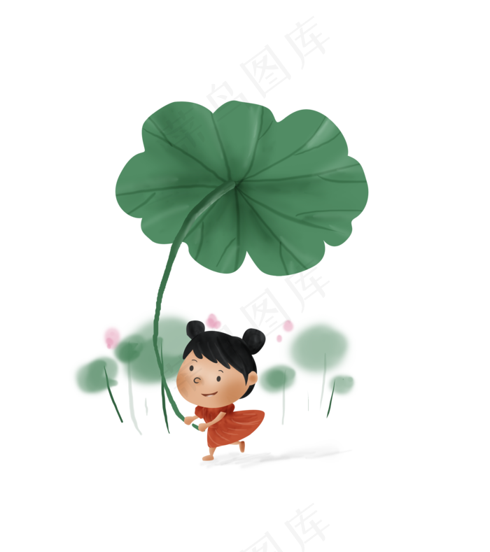 暑假夏季大暑小暑荷花与小女孩(3492X3938(DPI:300))psd模版下载