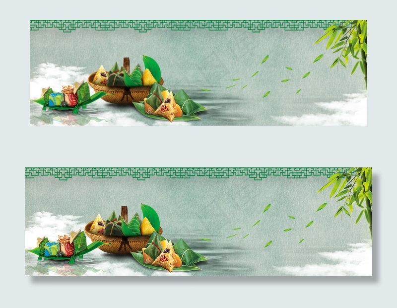 中国风扁平风端午节粽子划龙舟(1920*600px 	       )psd模版下载