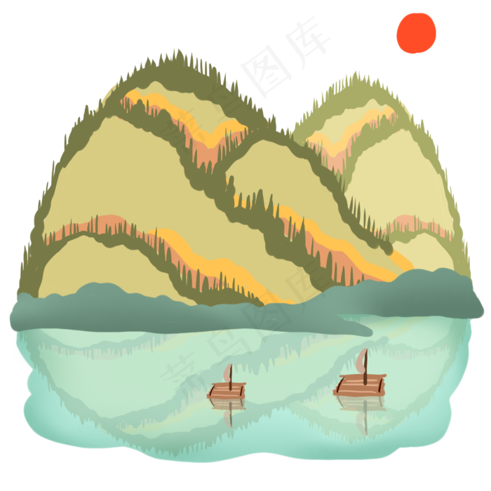 山水与竹排(2480X2480(DPI:299))psd模版下载